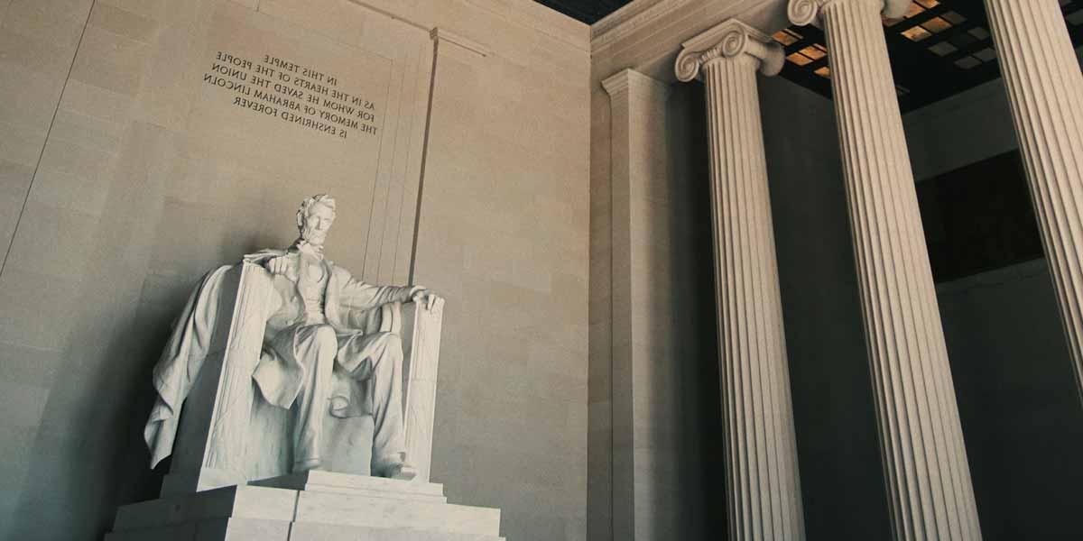 The statue of Abraham Lincoln in the Lincoln Memorial in Washington, DC